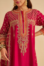 Load image into Gallery viewer, Nargis  - Dabka Zardozi Embroidered Rich Banarasi Kalidaar Hotpink Long Chauga Set
