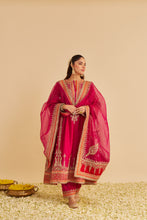Load image into Gallery viewer, Nargis  - Dabka Zardozi Embroidered Rich Banarasi Kalidaar Hotpink Long Chauga Set
