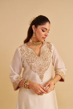 Load image into Gallery viewer, Areefa  - Dabka Zardozi Embroidered Rich Banarasi Daisy Ivory Suit &amp; Salwar
