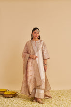Load image into Gallery viewer, Aqsha  - Dabka Zardozi Embroidered Rich Banarasi Daisy Ivory Long Chauga &amp; Palazzo with Dupatta
