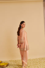 Load image into Gallery viewer, Areeba - Dabka Zardozi Embroidered Pure Banarasi Off Rose Short Kurta &amp; Salwar with Dupatta
