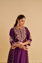 Load image into Gallery viewer, Anaiza - Dabka Zardozi Embroidered Purple Long Kurta &amp; Palazzo with Dupatta
