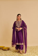 Load image into Gallery viewer, Anaiza - Dabka Zardozi Embroidered Purple Long Kurta &amp; Palazzo with Dupatta
