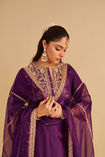 Load image into Gallery viewer, Anaiza - Dabka Zardozi Embroidered Purple Long Kurta &amp; Palazzo with Dupatta
