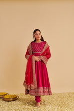 Load image into Gallery viewer, Noor - Dabka Zardozi Embroidered Chanderi Silk Hotpink Anarkali  Set
