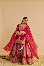 Load image into Gallery viewer, Alina - Dabka Zardozi Embroidered Silk Hotpink Sharara Set
