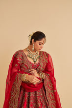 Load image into Gallery viewer, Mahanoor - Dabka Zardozi Embroidered Pure Silk Red Bridal Lehenga Set
