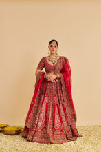 Load image into Gallery viewer, Mahanoor - Dabka Zardozi Embroidered Pure Silk Red Bridal Lehenga Set
