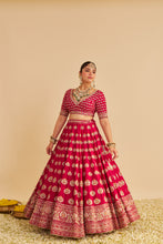 Load image into Gallery viewer, Maira - Dabka Zardozi Embroidered Raw Silk Hotpink Bridal Lehenga Set
