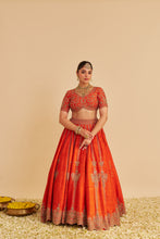 Load image into Gallery viewer, Naazila - Dabka Zardozi Embroidered Raw Silk Burnt Orange Lehenga Set
