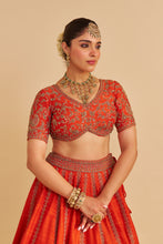 Load image into Gallery viewer, Naazila - Dabka Zardozi Embroidered Raw Silk Burnt Orange Lehenga Set
