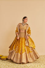 Load image into Gallery viewer, Aashina  - Dabka Zardozi Embroidered Pure Tissue Mustard Lehenga Set
