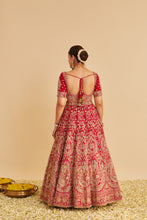 Load image into Gallery viewer, Sanaa - Dabka Zardozi Embroidered Raw Silk Red Bridal Lehenga Set
