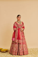 Load image into Gallery viewer, Sanaa - Dabka Zardozi Embroidered Raw Silk Red Bridal Lehenga Set
