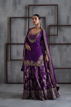 Load image into Gallery viewer, Purple embroidered Kurti, Banarsi lehenga and dupatta
