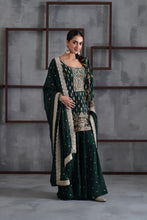 Load image into Gallery viewer, Green embroidred kurti, booti sharara and dupatta
