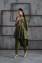 Load image into Gallery viewer, Olive green peplum, tulip salwar and Choker dupatta
