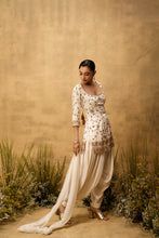 Load image into Gallery viewer, Ivory hand embroidered modal satin suit set with net dupatta
