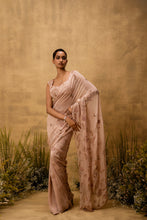 Load image into Gallery viewer, Pastel pink Pre-stitched hand embroidered organza saree set
