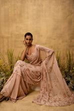 Load image into Gallery viewer, Pastel pink Pre-stitched hand embroidered organza saree set
