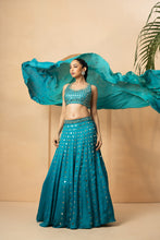 Load image into Gallery viewer, Turquoise mirror lehenga set

