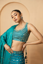 Load image into Gallery viewer, Turquoise mirror lehenga set
