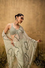 Load image into Gallery viewer, Mint green Pre-stitched hand embroidered georgette saree set
