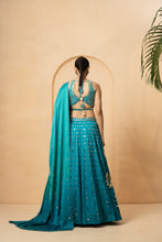 Load image into Gallery viewer, Turquoise mirror lehenga set
