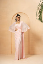 Load image into Gallery viewer, Baby pink pre-stitched drape saree with cape
