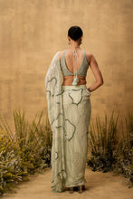 Load image into Gallery viewer, Mint green Pre-stitched hand embroidered georgette saree set
