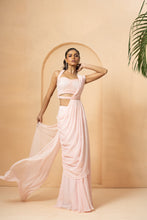 Load image into Gallery viewer, Baby pink pre-stitched drape saree.
