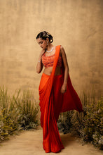 Load image into Gallery viewer, Bright Orange pre-draped modal satin saree with embroidered blouse
