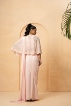 Load image into Gallery viewer, Baby pink pre-stitched drape saree with cape

