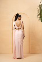 Load image into Gallery viewer, Baby pink pre-stitched drape saree with cape
