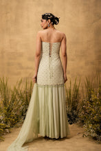 Load image into Gallery viewer, Mint green hand embroidered georgette sharara set
