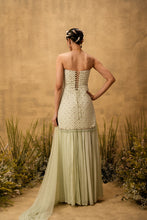 Load image into Gallery viewer, Mint green hand embroidered georgette sharara set
