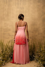 Load image into Gallery viewer, Pastel pink ombre hand embroidered georgette sharara set
