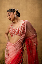 Load image into Gallery viewer, Pink ombre Pre-stitched hand embroidered organza saree set

