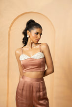 Load image into Gallery viewer, Mettalic rose gold pant top set
