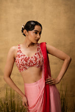 Load image into Gallery viewer, Pastel pink ombre pre-draped modal satin saree with embroidered blouse
