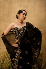 Load image into Gallery viewer, Black Pre-stitched hand embroidered organza saree set
