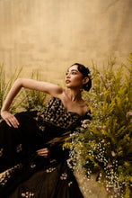 Load image into Gallery viewer, Black Pre-stitched hand embroidered organza saree set
