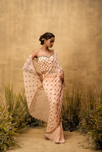 Load image into Gallery viewer, Peach Pre-stitched hand embroidered georgette saree set
