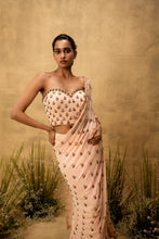 Load image into Gallery viewer, Peach Pre-stitched hand embroidered georgette saree set
