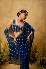 Load image into Gallery viewer, Sapphire blue Pre-stitched hand embroidered georgette saree set
