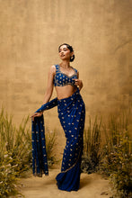 Load image into Gallery viewer, Sapphire blue Pre-stitched hand embroidered georgette saree set
