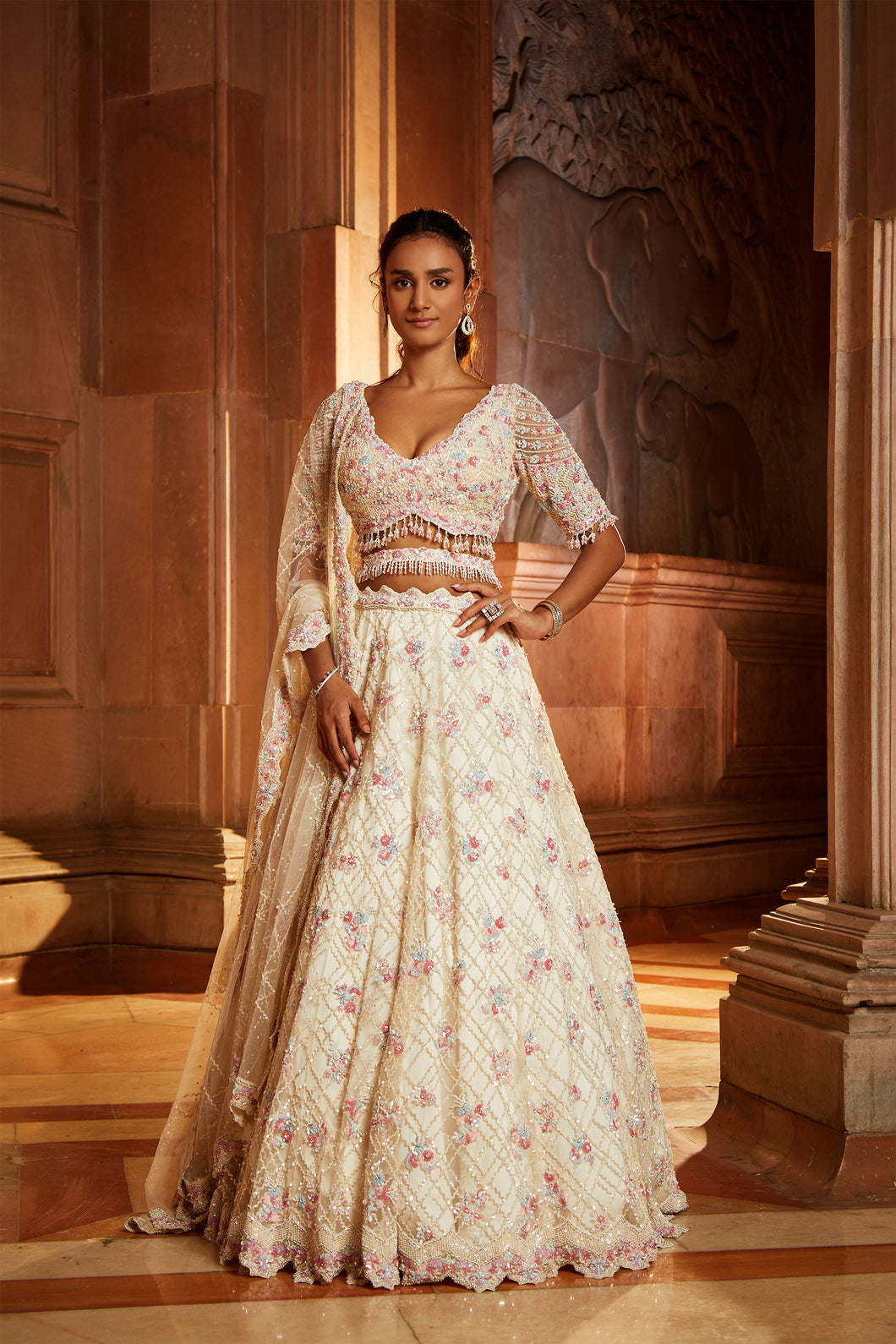 IVORY TULLE LEHENGA CHOLI SET