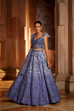 Load image into Gallery viewer, INK BLUE OMBREY ORGANZA CHOLI DUPAATA WITH WORKED BELT

