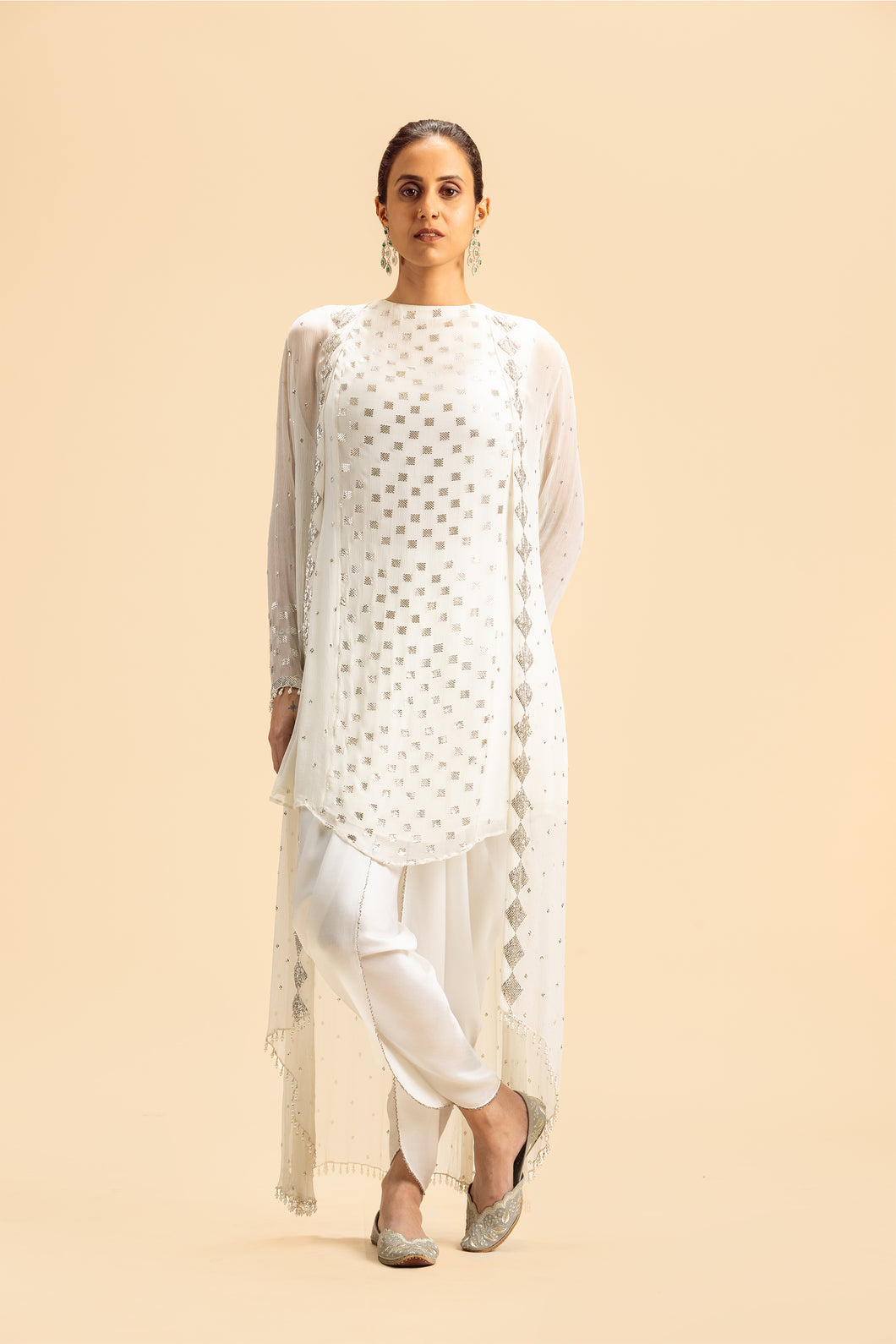 OFF WHITE JACLET AND DHOTI SET