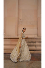 Load image into Gallery viewer, GOLD TULLE LEHENGA CHOLI DUPATTA SET WITH WORKED BELT
